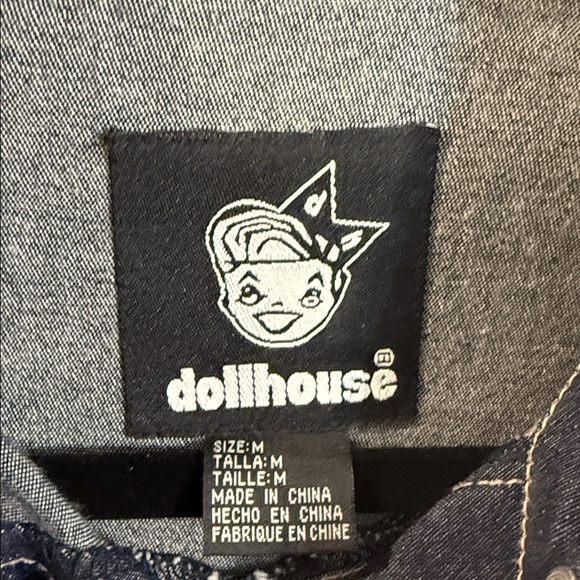 Dollhouse Denim Dress  Midi Jacket Blue Jean Vintage 1990s Y2K Clubwear Medium - Picture 3 of 5